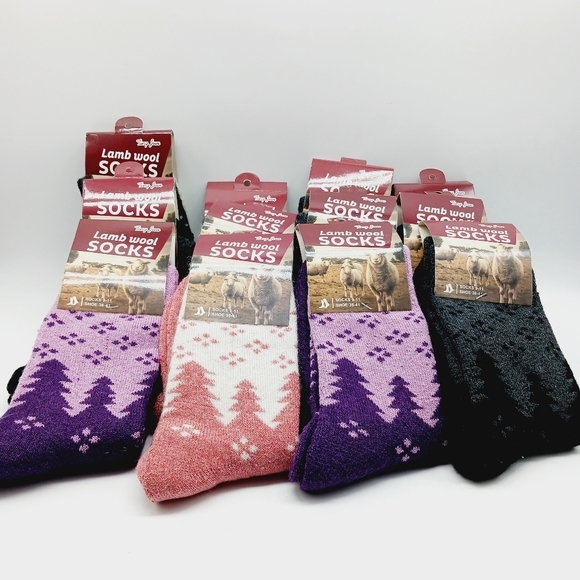 ⚫️ 12 Lamb Wool Crew Socks/Thermal Warm Winter Boot Socks Size 9-11 Women - Picture 1 of 11